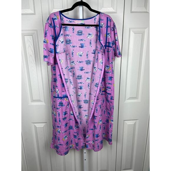 Moon Dance Purple House Dress Coat Teapot Print Zip Front Muu Muu XL - Picture 5 of 6